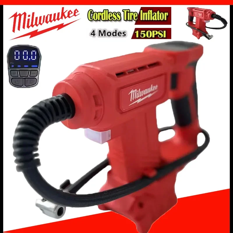 

Milwaukee Compressor 150PSI Electric Air Cordless Tire Inflator Air Pump with Digital Pressure Gauge Power Tools For 18V Battery