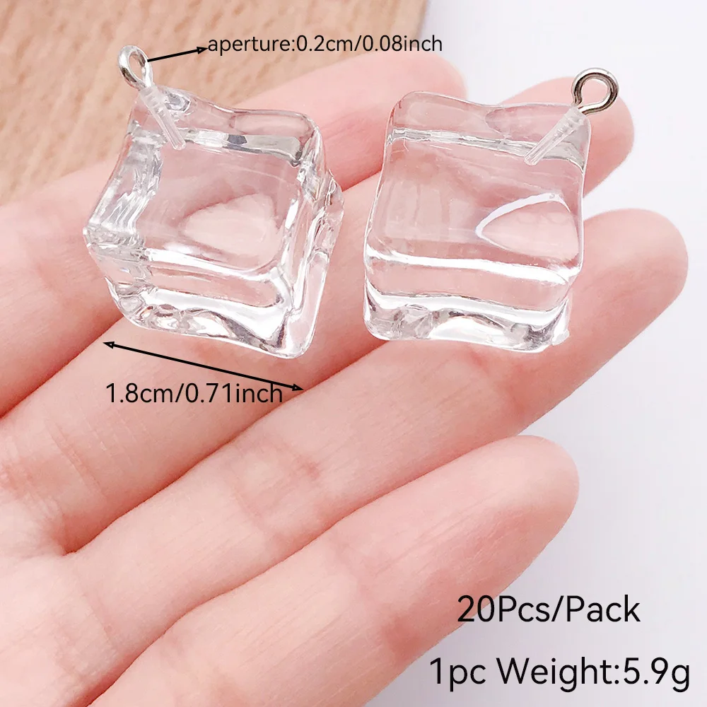 20Pcs/Pack Simulated Transparent Square Ice Block For Jewelry Making Acrylic Pendant DIY Keychain Photograph Props Ornaments
