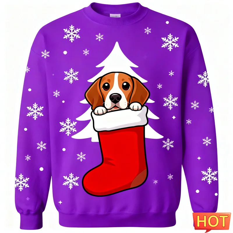 2026 جديد بيغل الجرافيك القبيح عيد الميلاد سترة موضة عطلة ارتداء ثلاثية الأبعاد مطبوعة عيد الميلاد بلوزات عادية المتضخم للجنسين البلوز