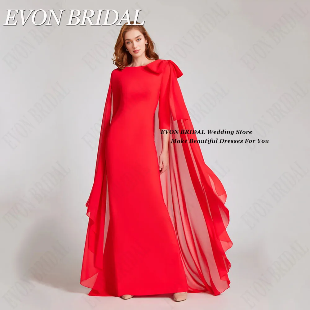 

EVON BRIDAL Evening Dress With Long Cape 3/4 Sleeves Scoop Neck Mermaid Chiffon فساتين سهره Elegant Saudi Arabia Women Gown