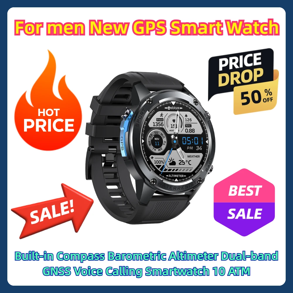 

For men New GPS Smart Watch Built-in Compass Barometric Altimeter Dual-band GNSS Voice Calling Smartwatch 10 ATM