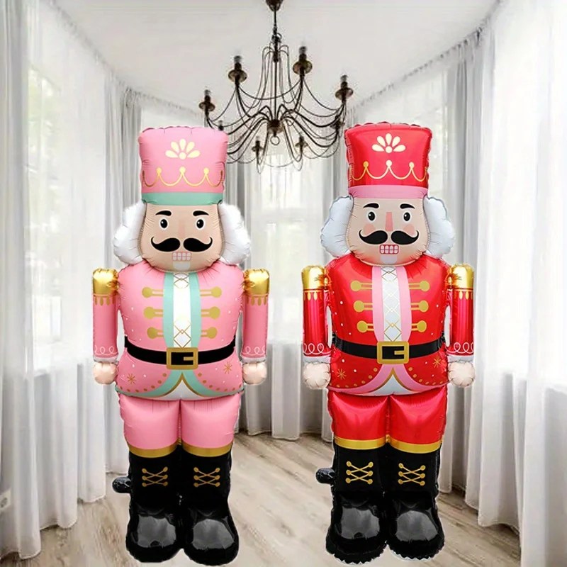 1 بالون كسارة البندق مقاس 48 بوصة لعيد الميلاد، زينة جو حفلات أعياد الميلاد باللون الوردي والأحمر، دعائم للمناسبات الداخلية/الخارجية #2