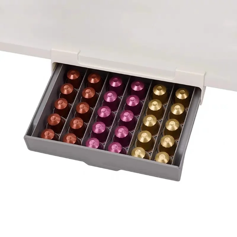 Capsule Coffee Tea Bag Storage Rack Small Drawer Organizing Box Punch-free Space-saving Storage Box Coffee Rack 30 Pieces Ca