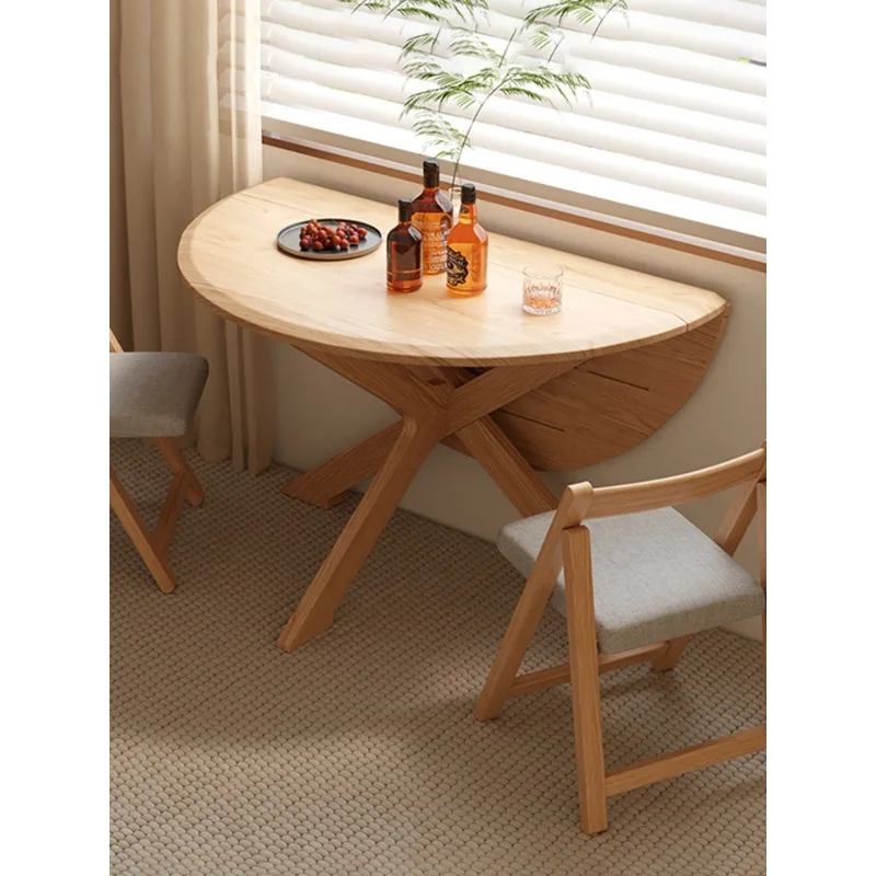 

Folding round table Small apartment solid wood dining Household dining Foldable Round folding table