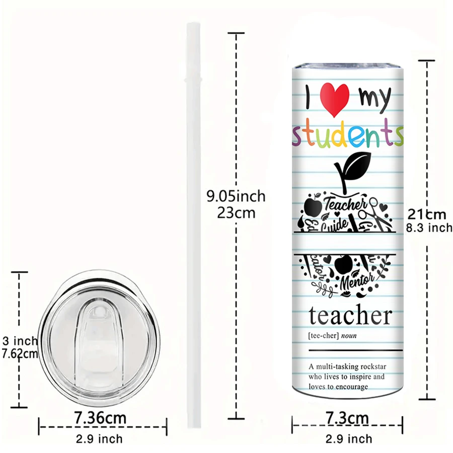 20oz Colour Pencil Pattern Stainless Steel Water Bottle With Lid And Straw Insulated Straight Cups For Teachers Day Gift