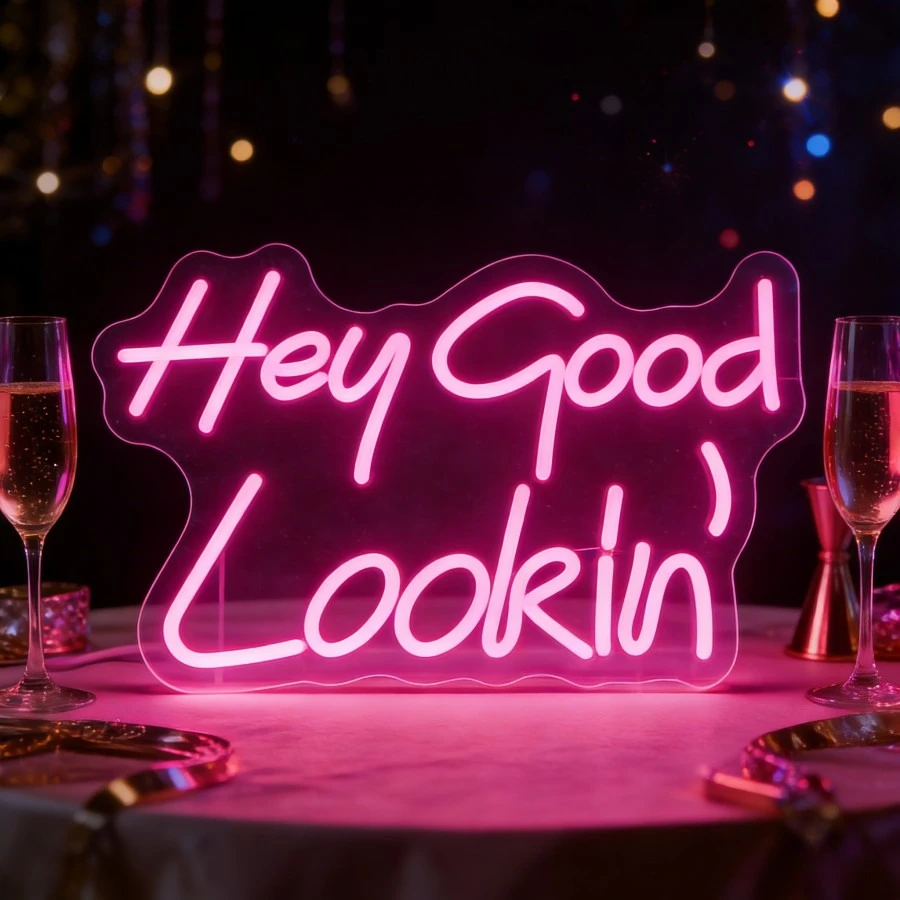 Hey Good Lookin Neon Sign LED Light for Bar Party Decor USB Rechargeable Wall Art Sign Vintage Rustic Wedding Funny Quote Gift