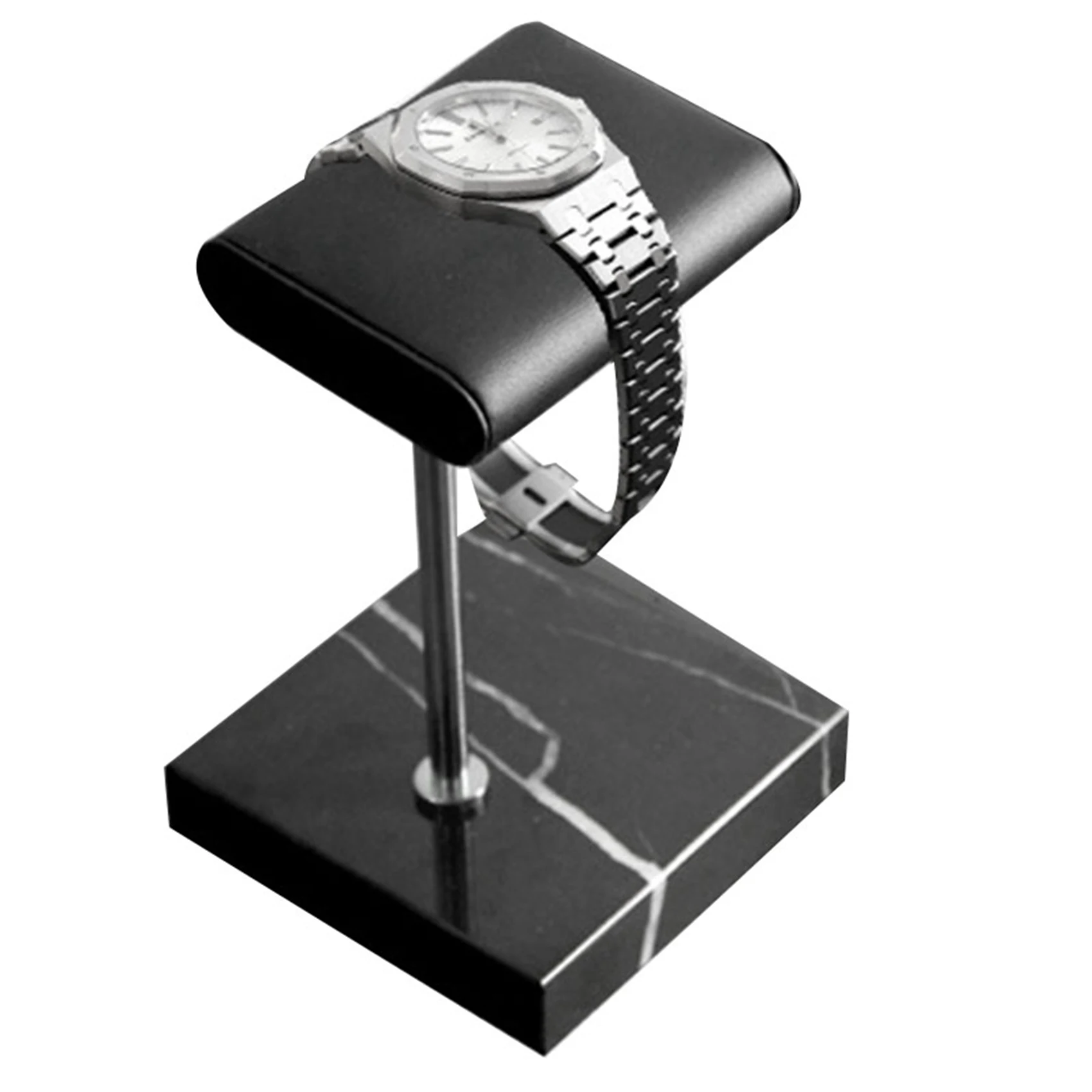 A32HOT-2X Black Marble Base Watch Stand Silver Color Metal Rod Belt Watch Display Props Bracelet Stand Jewelry Placement Stand