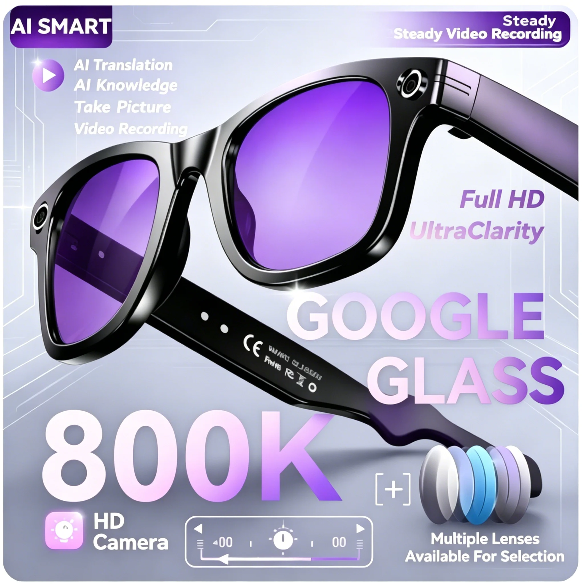 Nouvelles lunettes intelligentes 800W avec caméra IA pour hommes, à changement de couleur, traduction intelligente, enregistrement photo et vidéo, étanches, appels, lunettes de soleil intelligentes