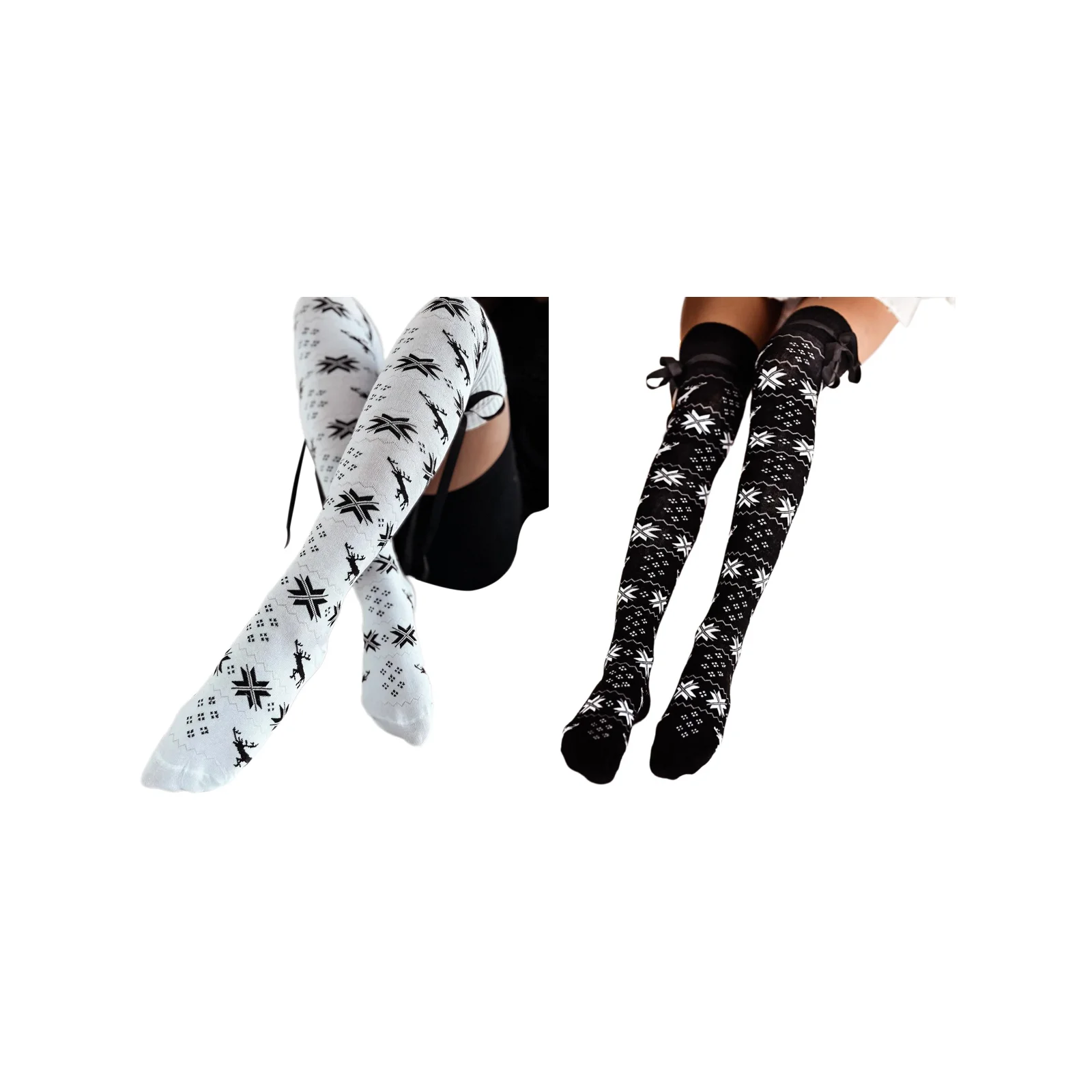 

Рождественские разноцветные носки-гольфы с бантом, комбинация черного и белого (по 1 пара белых и черных + черные)