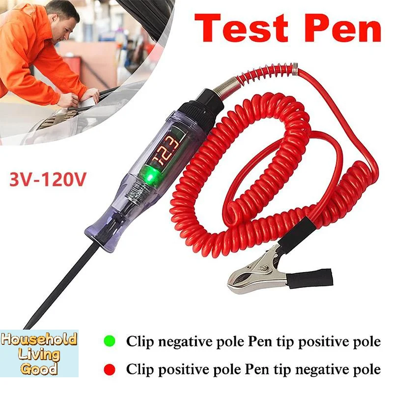 【3V-120V Car Truck Voltage Circuit Tester Digital Display Long Probe Pen Light Tester Pen】
