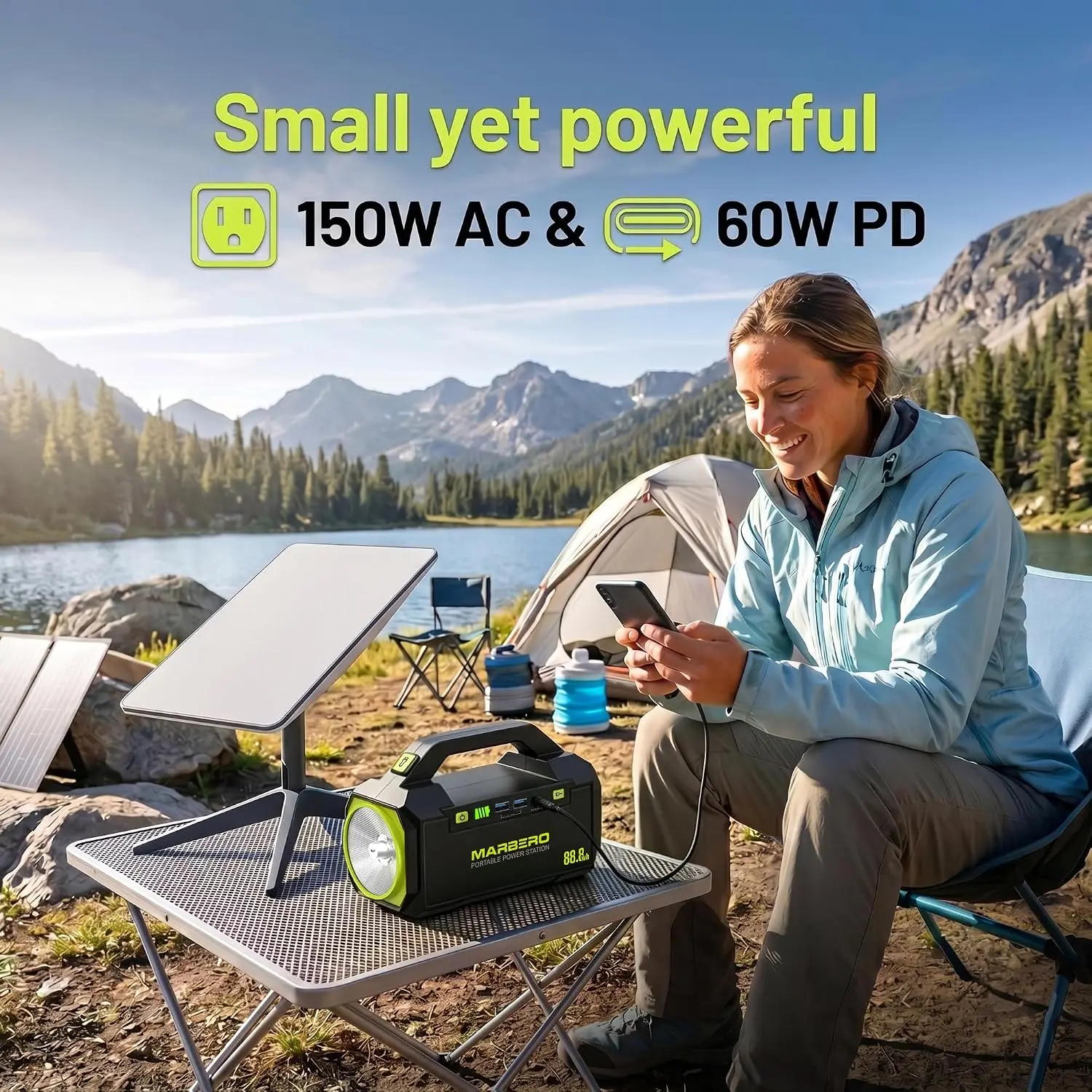Portable Power Station with AC Outlet 100W Solar Generator 88.8Wh | Solar Power Bank with AC Outlet 150W Surge Outdoor Battery view 2