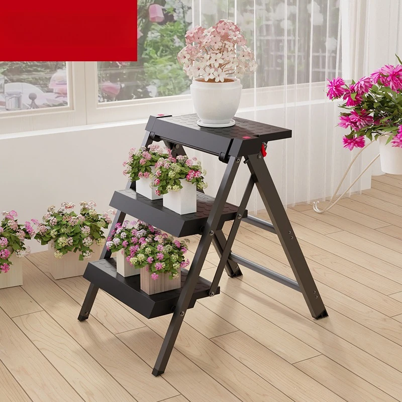

Multifunctional folding ladder Small portable three-step ladder Thickened aluminum alloy indoor black telescopic staircase