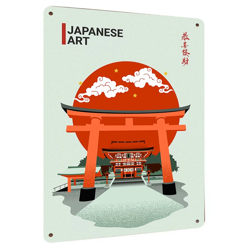Japanese Traditional Torii Temple Ukiyo-e Style Home Decor Metal Iron Wall Art for Living Room