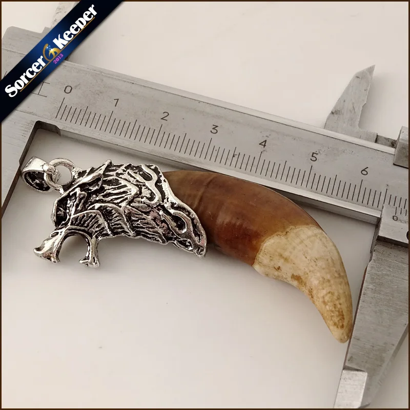 Men Antique SilverColor Tribal Stark Wolf Fang Tooth Pendant Necklace Vintage Real Natural Tooth Alloy Pendant Jewelry LY915