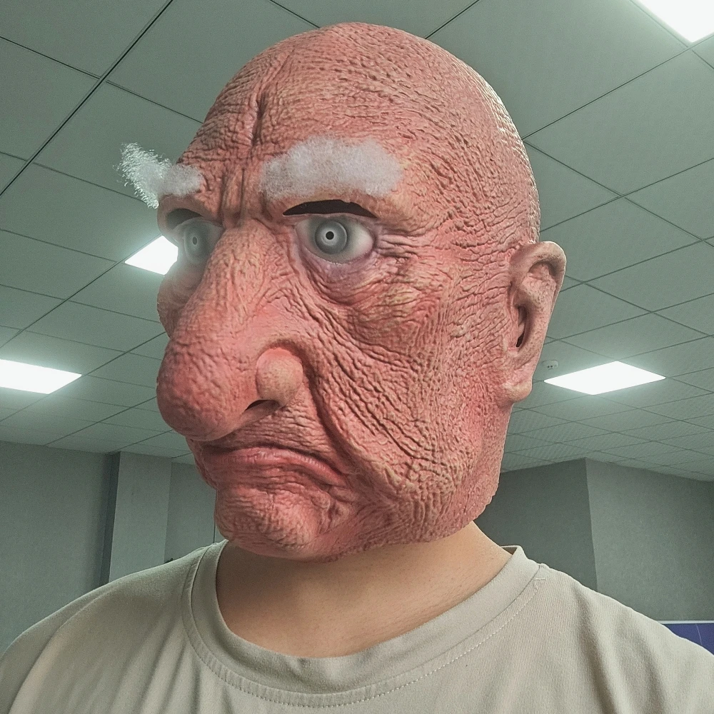 الرعب الأحمر الوجه الرجل العجوز قناع واقعية التجاعيد اللاتكس كامل رئيس تأثيري غطاء رأس للحفلات تحت عنوان المزحة هالوين عيد الميلاد