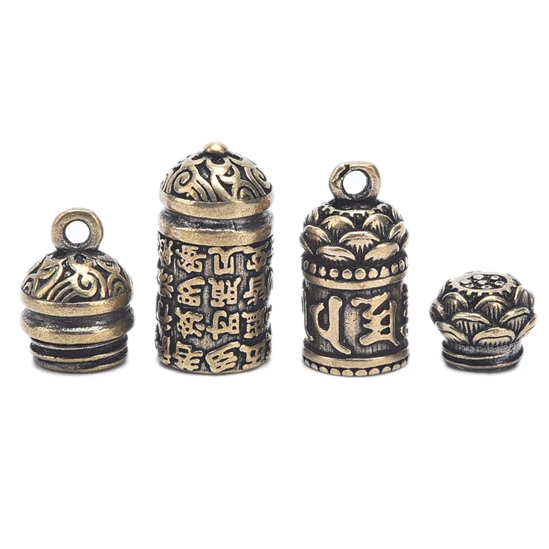 [E] Hollow Brass Buddha Sutra Cylinder Pendant Keychain Necklace Jewelry Pill Box - view 3