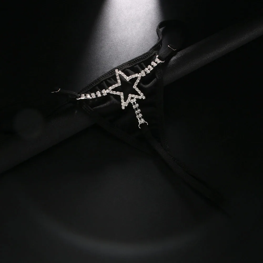 Sexy Crystal Star Waist Thong Body Chain Bikini Panties Belly G String Thong Body Jewelry Underwear Accessories Women Gift