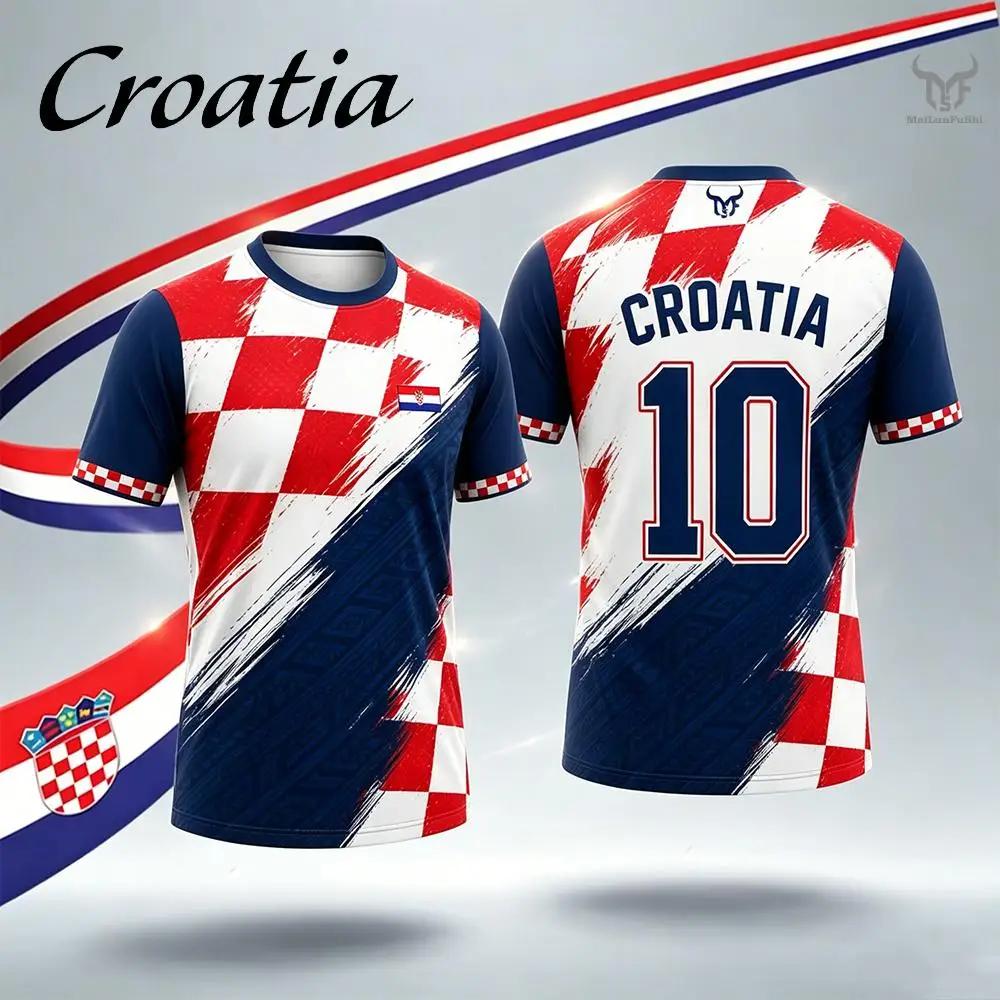 Croatia Flag Printed T-shirt Men Quick Dry Breathable Football Jersey Men's And Women's Casual Streetwear Short-sleeved Tops view 2