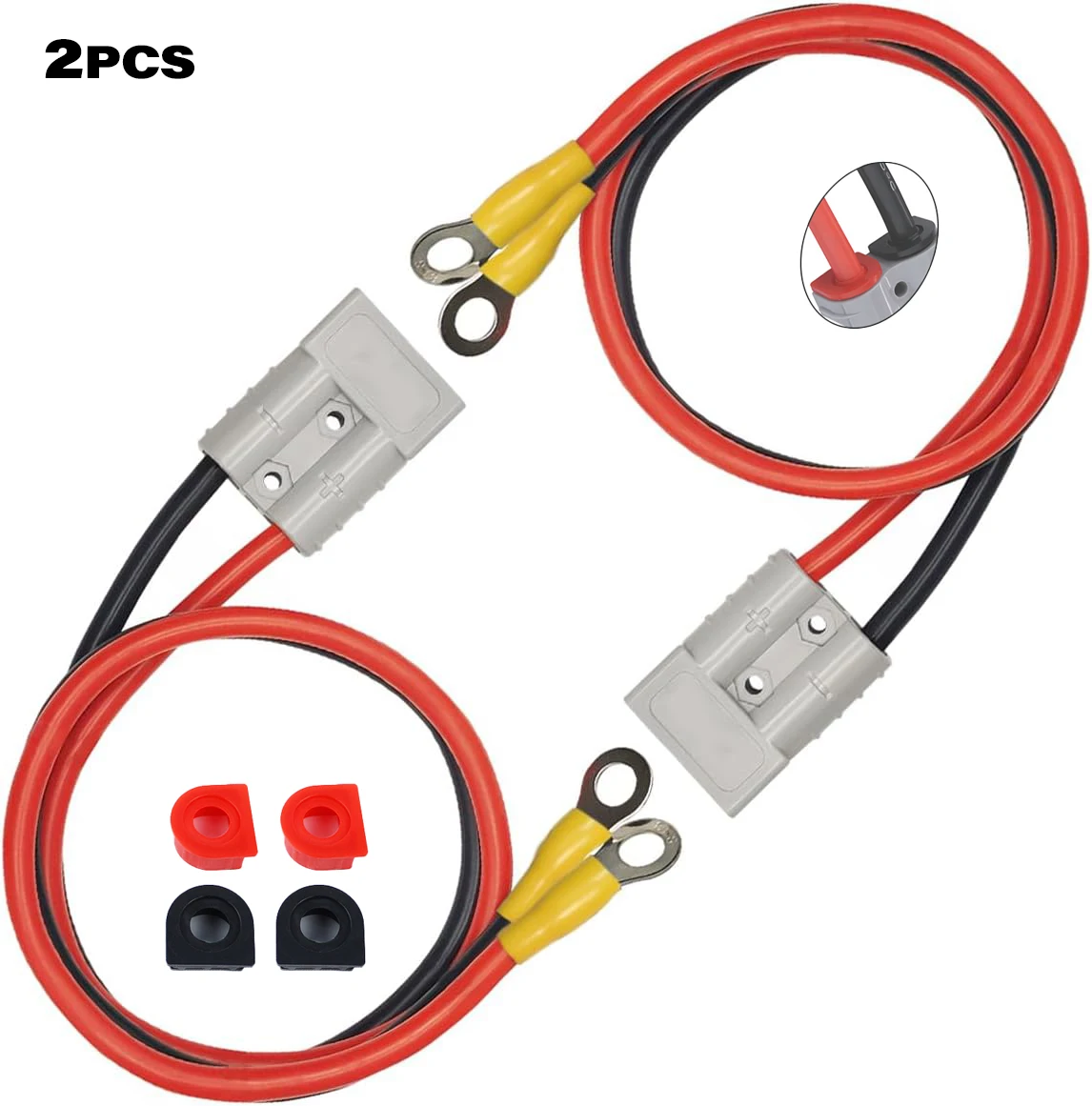 

1 комплект из 2 адаптеров для батареи 50 А, кабель 12AWG-10IN/25,4 см с уплотнительной клеммой — вилка для зарядки электрического вилочного погрузчика, тропа лебедки 12 В
