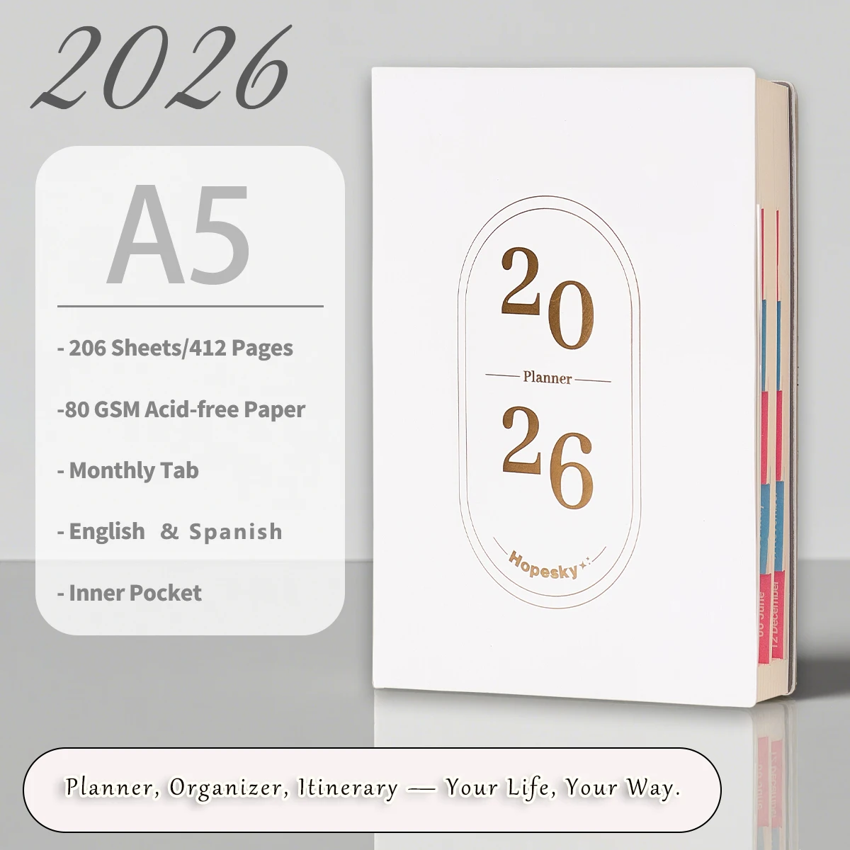 Planificador 2026 A5, cuaderno diario mensual semanal, 80GSM sin ácido, Agenda académica, diario para estudiantes, uso comercial de oficina