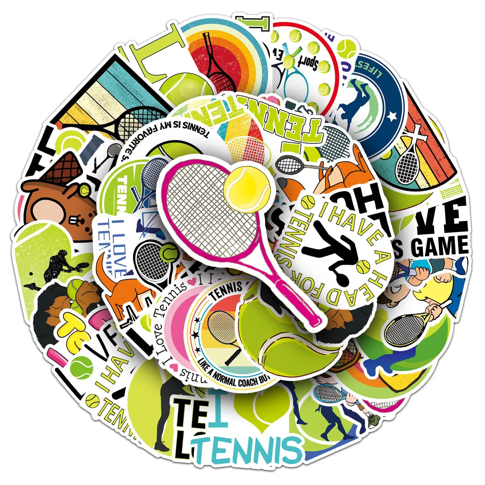 50PCS Tennis Themed Stickers Tennis Lover Waterproof Decals for Scrapbooking Water Bottle Laptop DIY Crafts