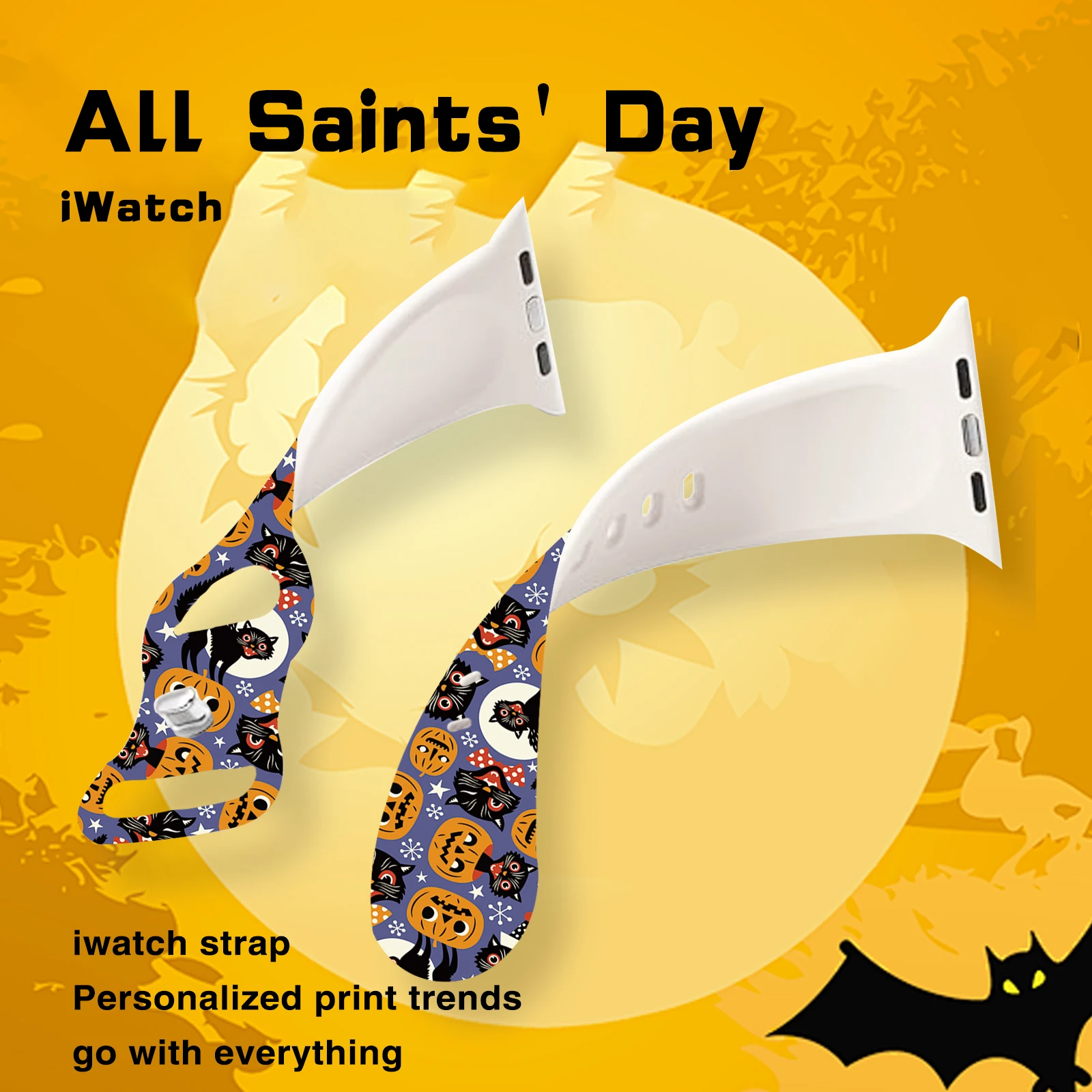 Correa estampada con cabeza de calabaza de Hallowmas para Apple Watch 11 10 9 8 pulsera reemplazable para iWatch 46mm42mm 41mm 40mm