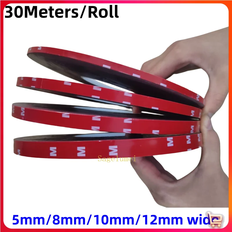 30M/Roll 5 8 10 12mm Taśma samochodowa do samochodów ciężarowych Podwójna boczna taśma samoprzylepna z pianki akrylowej Taśma zewnętrzna samochodu Naklejki samochodowe 1mm
