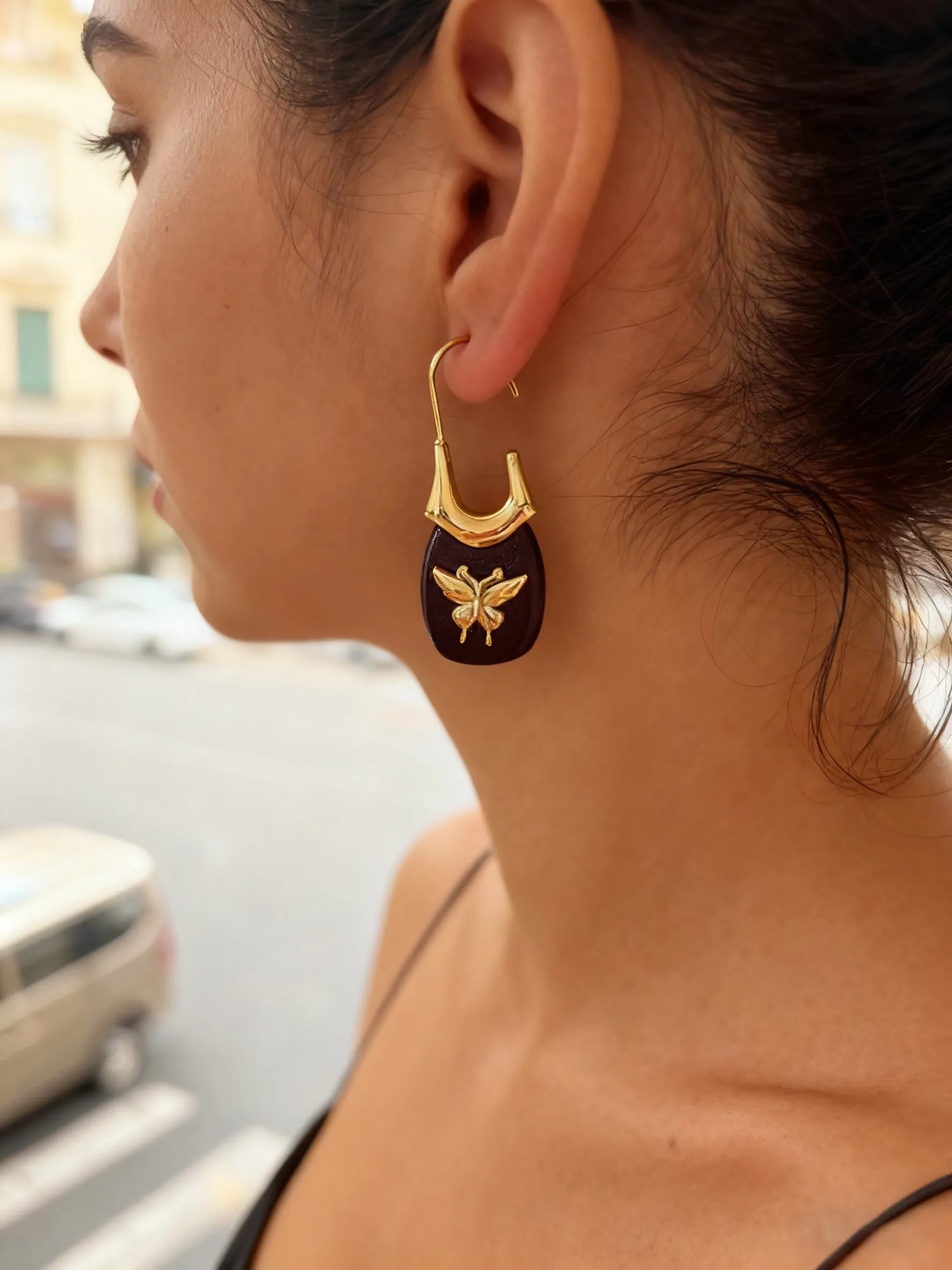 GHIDBK Retro Stainless Steel Geometric Wood Pendant Metal Butterfly Earrings Elegant Women's Daily Jewelry Accessories Gifts