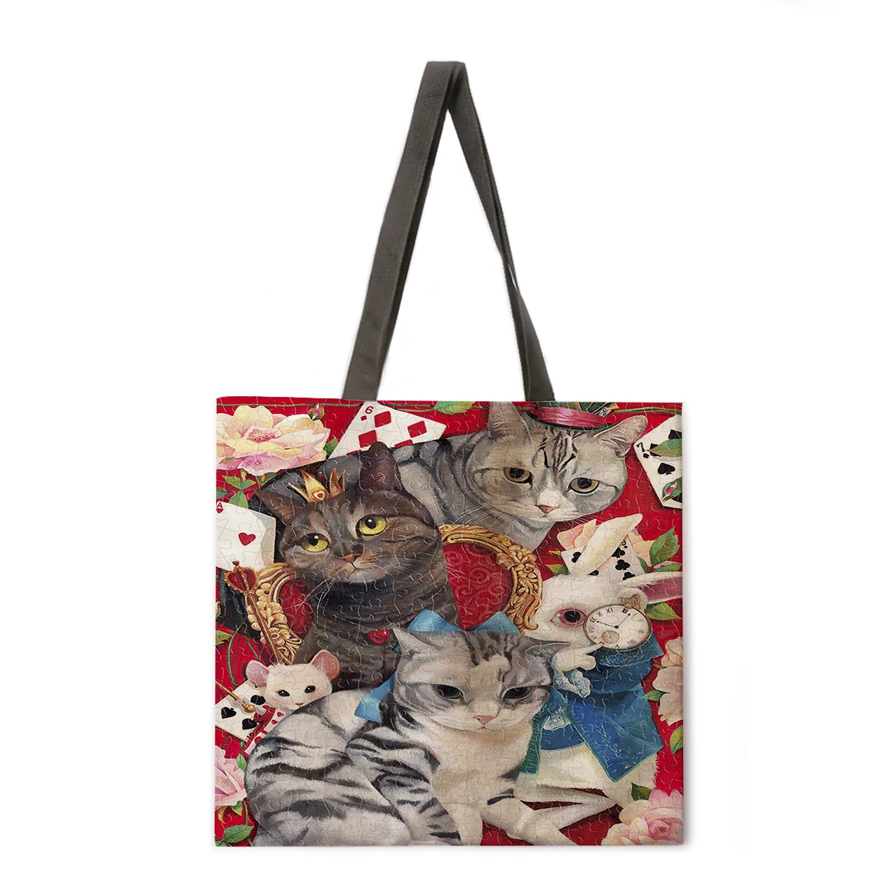 

Painting Cat Linen Bag Handbag Lightweight Shoulder Bag Large Capacity Eco friendly Shopping Bag Handbag