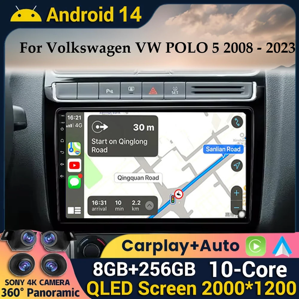 

Автомагнитола 9 дюймов для Volkswagen VW POLO 5 Sedan 2008 - 2023 Android 14 Carplay Multimidia, стерео-система, видеоплеер, навигация, головное устройство