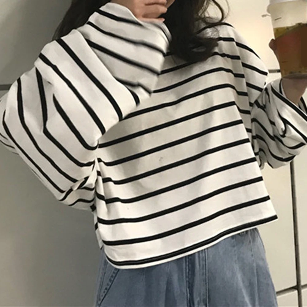 For Holiday Oversized Sweatshirt Striped T-shirt Tag Size M 2XL Oversized Women's T-shirt Loose T-shirt Long Sleeve