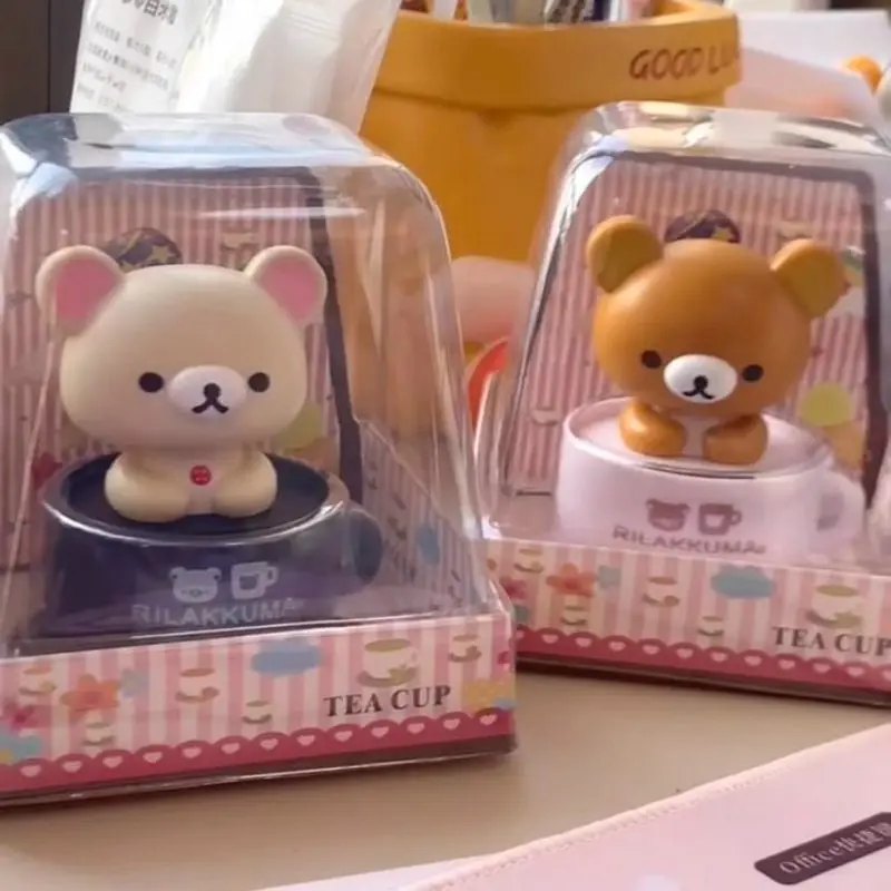 Rilakkuma-oso relajado Kawaii, bonita taza Solar, coche, adornos creativos decorados, mesa de oso de dibujos animados