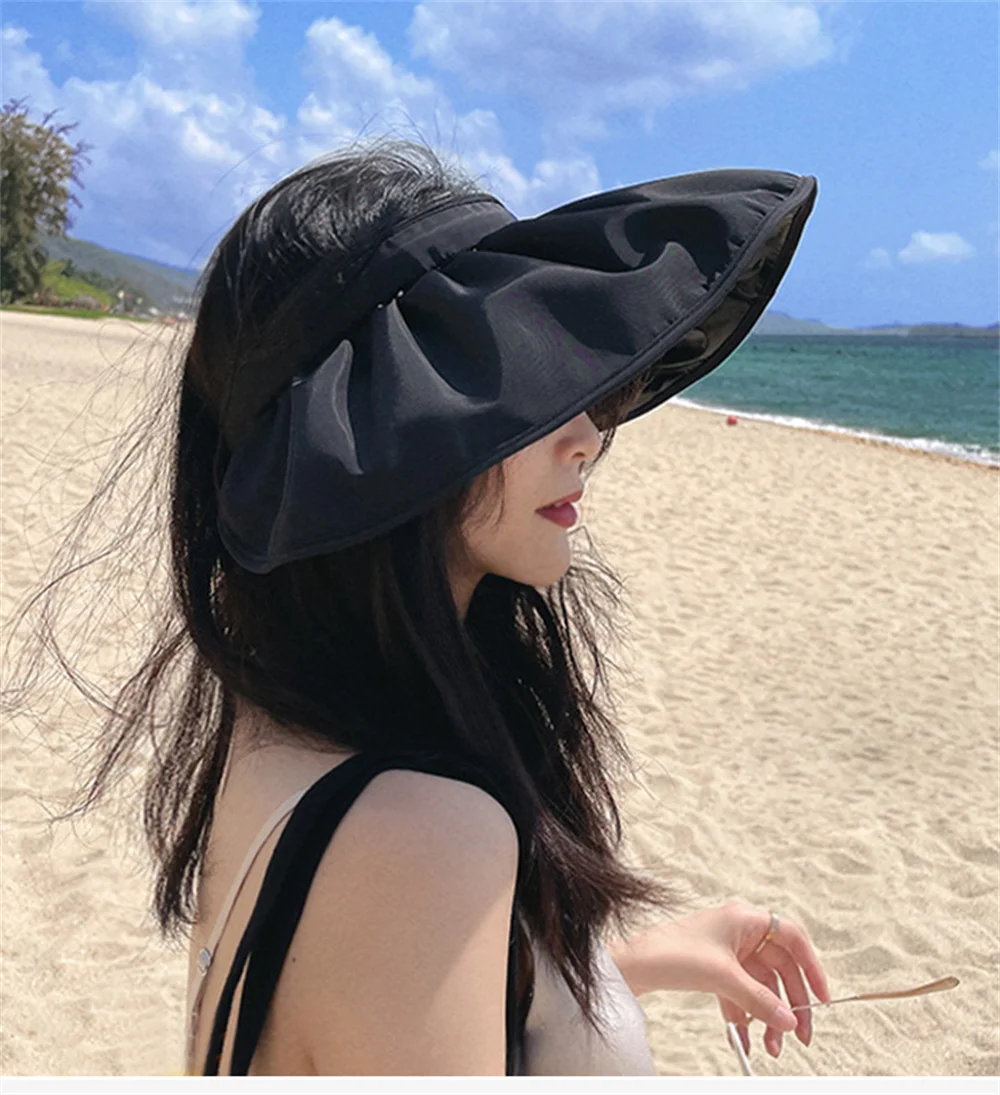 Summer Shell Sunshade Hat for Women Outdoor Beach Soft Foldable Wide Brim Bucket Caps UV Protection Dual Use Hair Hoop Sun Hats