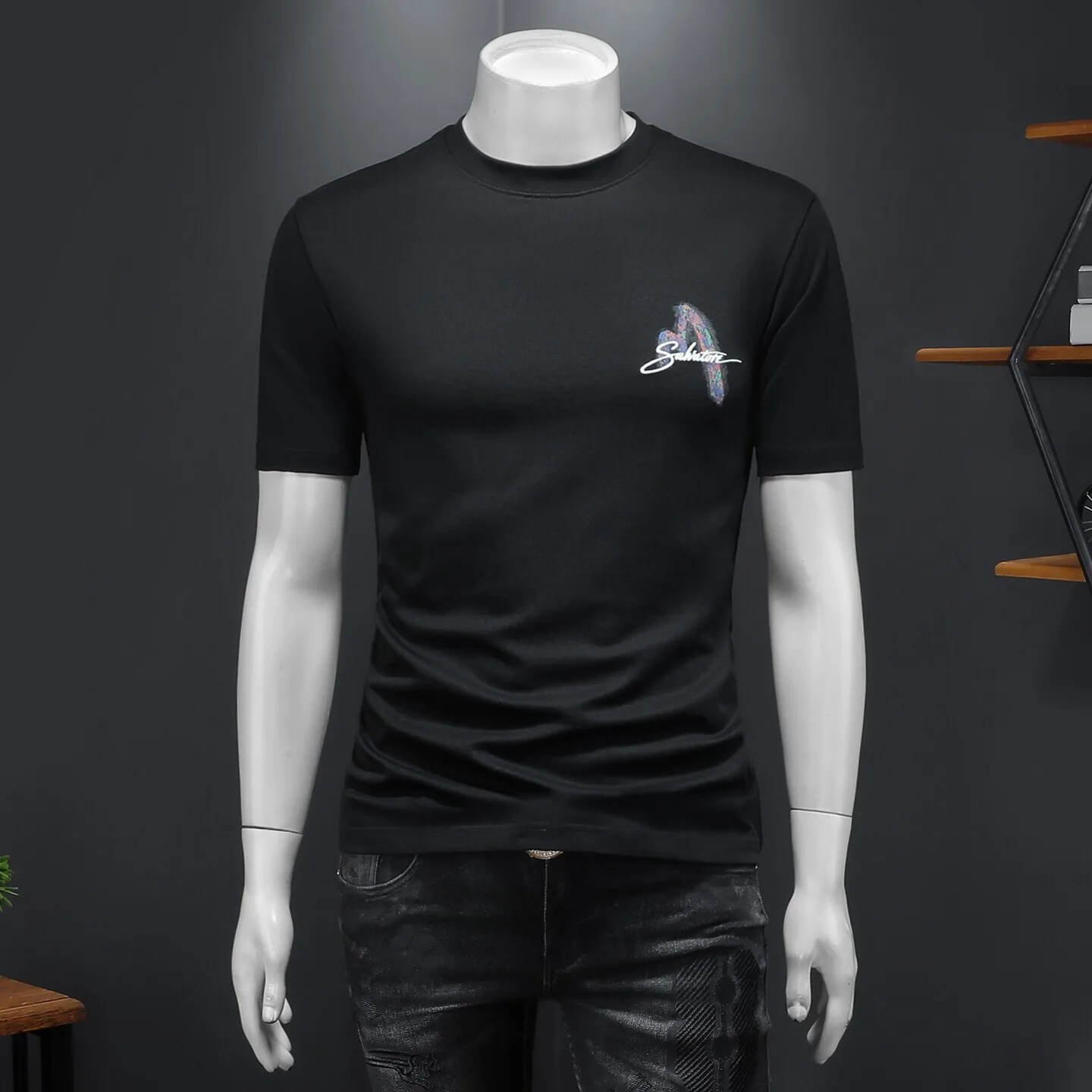 

Мужская модная футболка с круглым вырезом и коротким рукавом, свободного кроя, из смесового полиэстера и хлопка, летняя, повседневная, в городском стиле