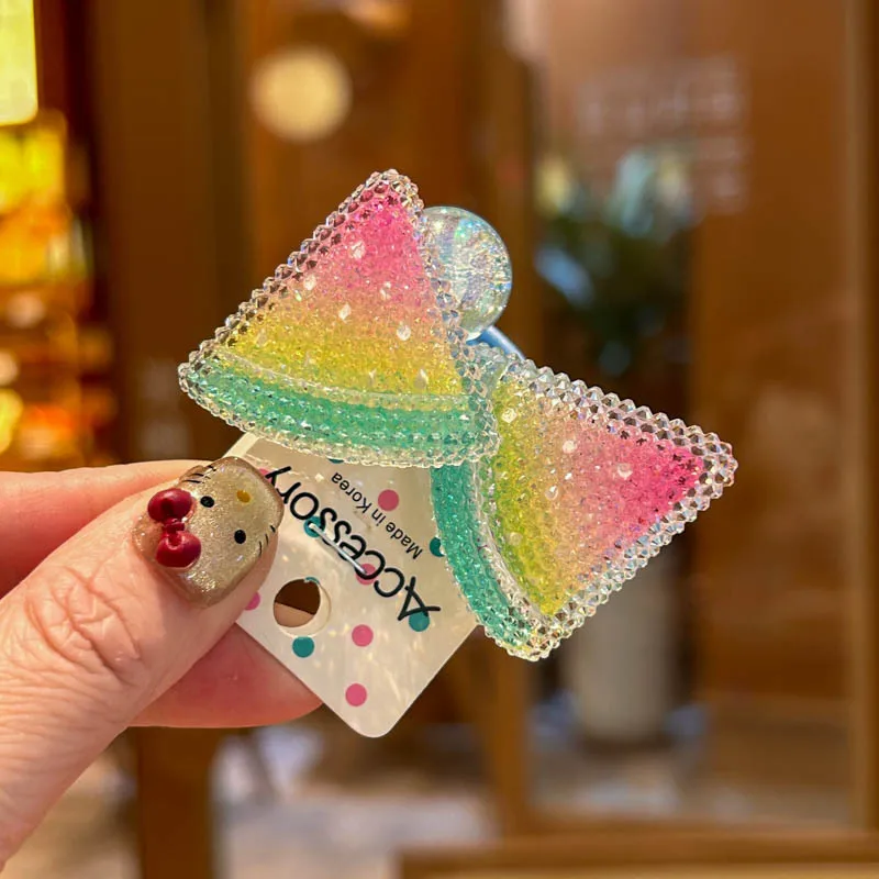 愛らしい子供用チェリーヘアタイ、大きなシュガーダイヤモンド、ストロベリー、スイカの編み込みゴムバンド（女の子用）