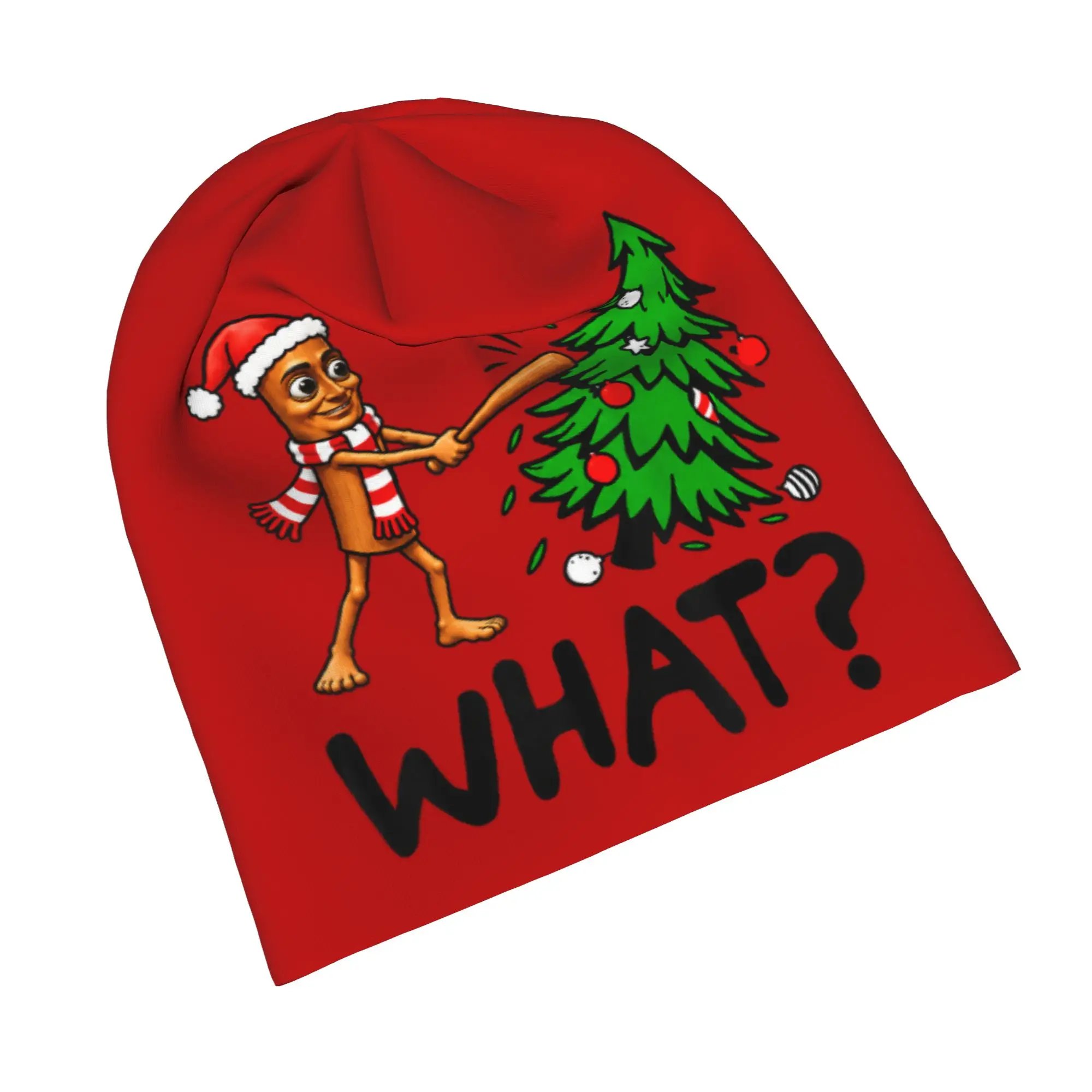 Funny Tung Tung Sahur Pushing Christmas Tree What Cap Adult Outdoor Skullies Beanies Hats Spring Warm Dual-use Bonnet Knit Hat