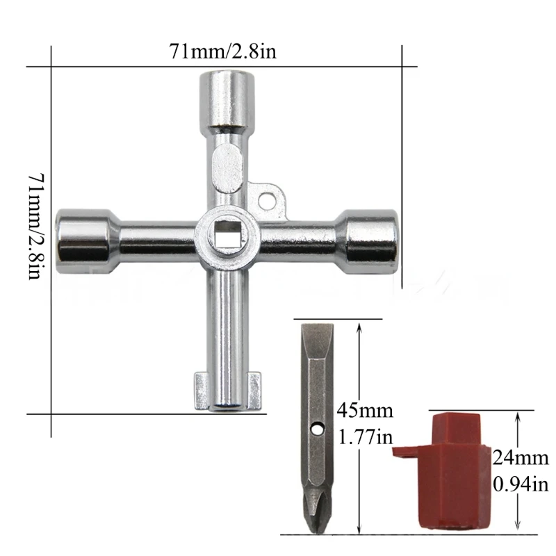 4-Way Multi-Functional Utilities Key Triangle Square Universal Cross Triangle Key Wrench for Faucet Electrical Cabinet