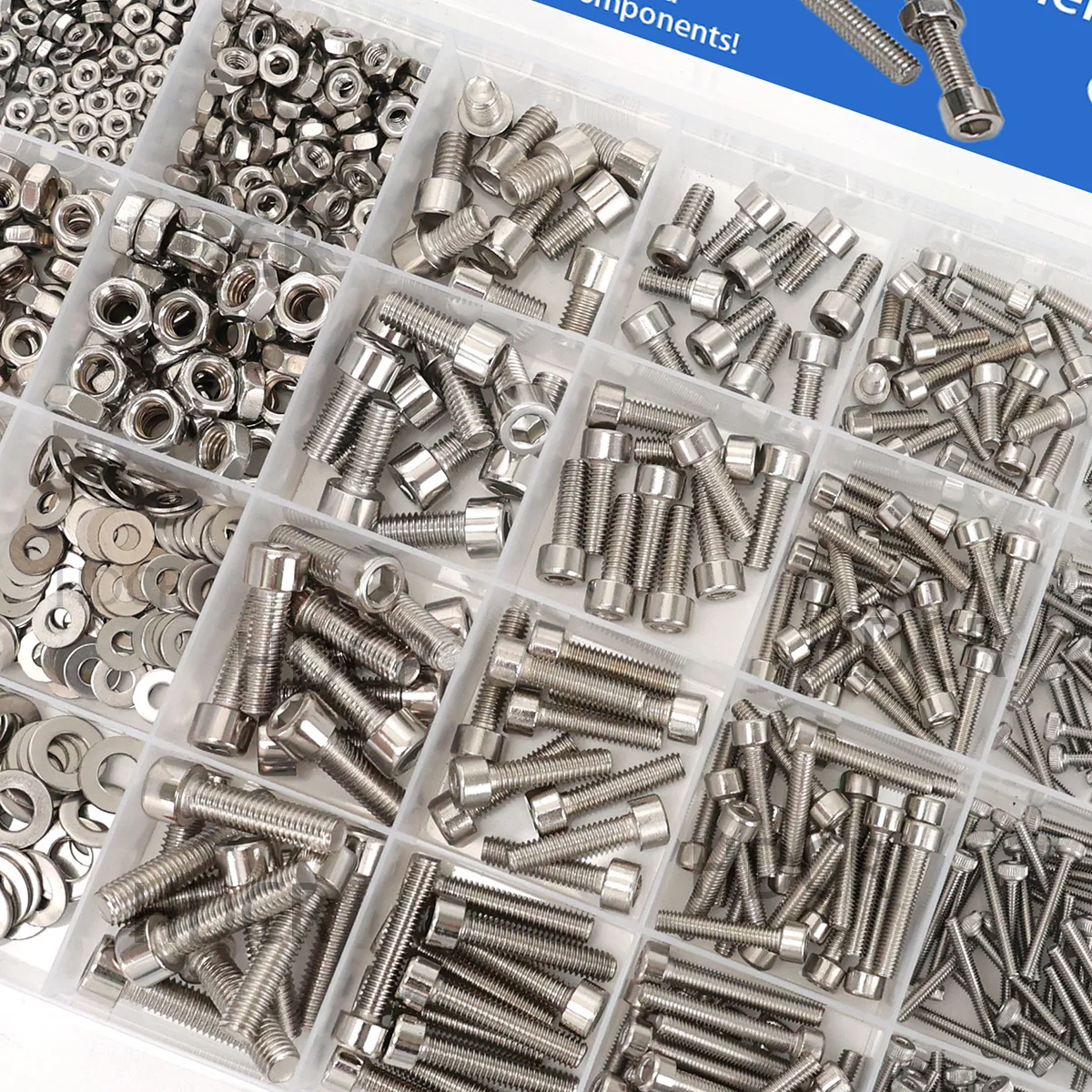 480-piece Stainless Steel Hex Nut and Bolt Set -M2 M3, M4, M5, Hex Head - Includes Flat Washer Wrench and Cup Head Bolt