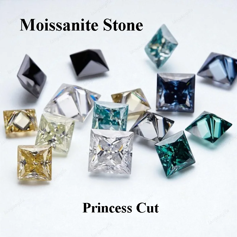 

Pass Diamond Tester Moissanite Loose Stone VVS1 Princess Cut Multiple Color Beads Charms for Jewelry Making with Certificate