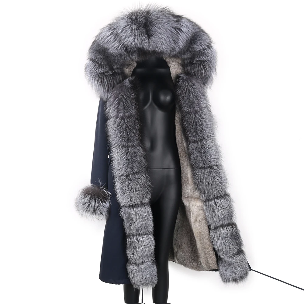 Winter Real fox fur parka women inside real rabbit fur lined parkas with fox fur hood women Jacket Outerwear Detachable good