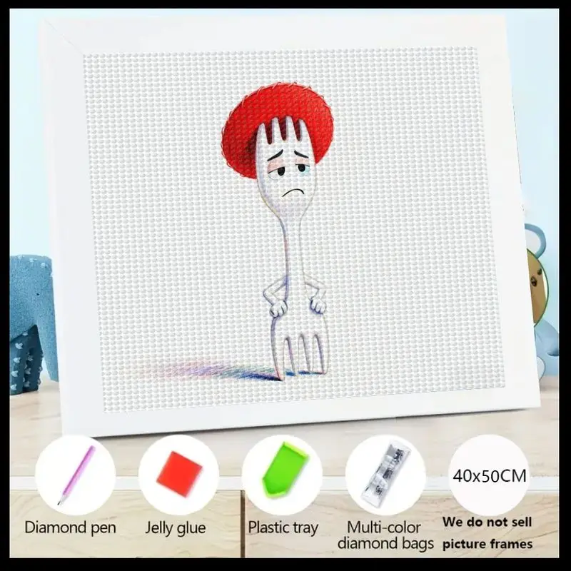 

1 шт. DIY Toy Story 4 Forky 5D Diamond Painting Kit, милая и необычная грустная вилка с красной шляпой, полная дрель, кристаллическое алмазное искусство, 40x50 см R