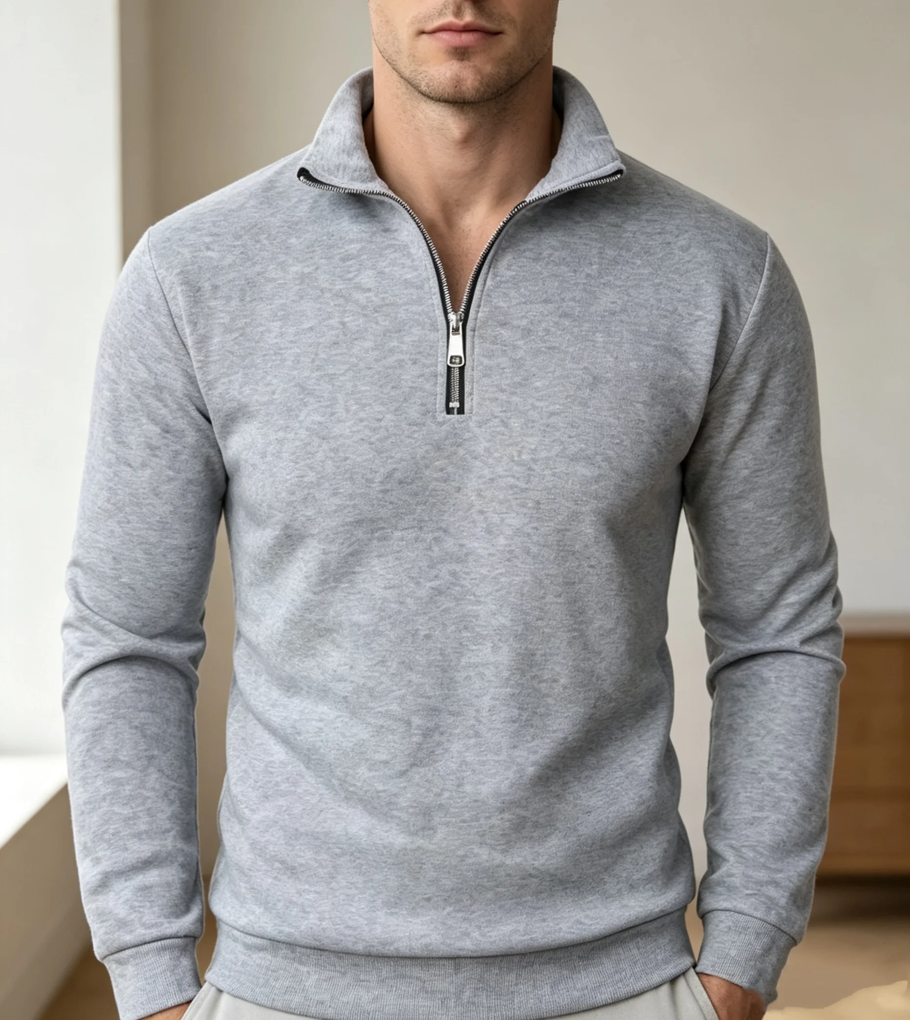 Spring Autumn New Casual Half Zipper Stand Collar Sweatshirt Trend Simple Slim Men Pullover Long Sleeve Tops Men's Sweatshirt