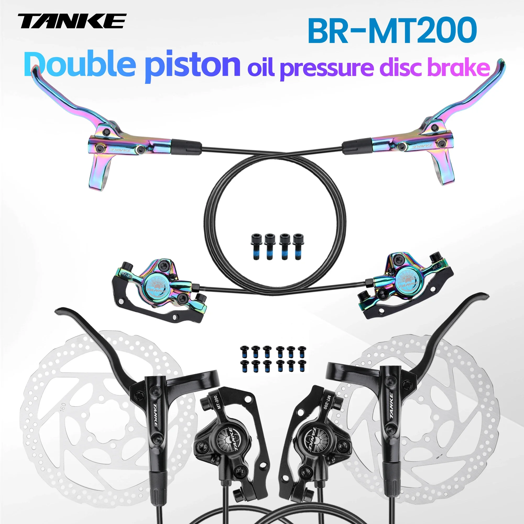 TANKE MT200 Bike Hydraulic Disc Brake MTB Brake BL BR 800/1600mm Bicycle Brake 2 Piston 3 Finger Steel Lever Bike Parts Upgrade