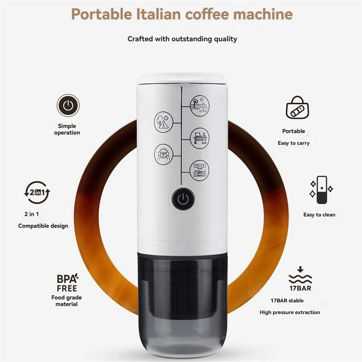 Tragbare Espressomaschine, kabellose Kaffeemaschine, 2-in-1, kleine Reise-Espressomaschine für Camping, Büro, Wandern, Wohnmobil