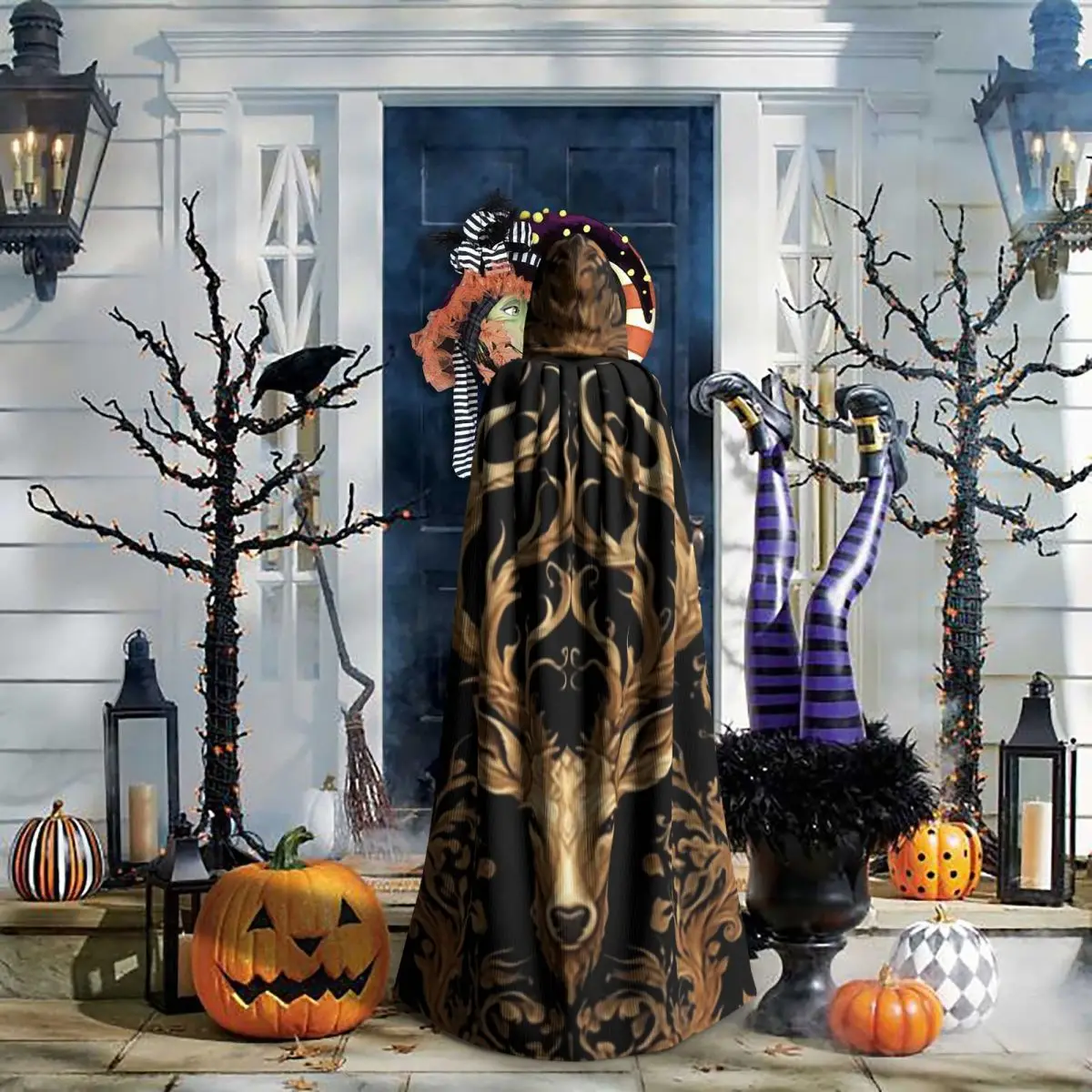 Tree And Life In Norse Deer Long Hooded Cloak Witch Medieval Costume Cosplay Cape HalloweenVampire Adult Unisex view 5