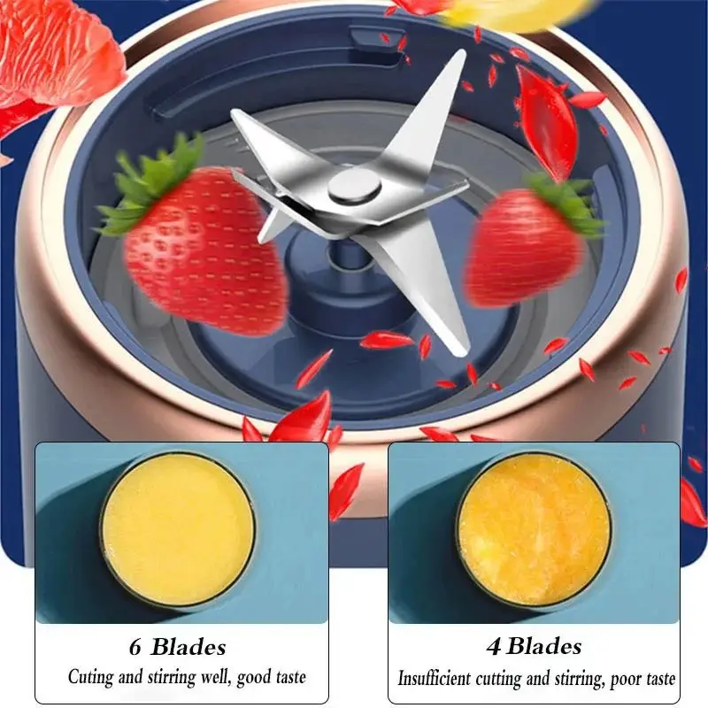 Portable Juicer Cup 6 Blade Blender Bottle Household Fruit Juicer Cup Smoothie Blender USB Rechargeable Juicer Kitchen Tool image 5