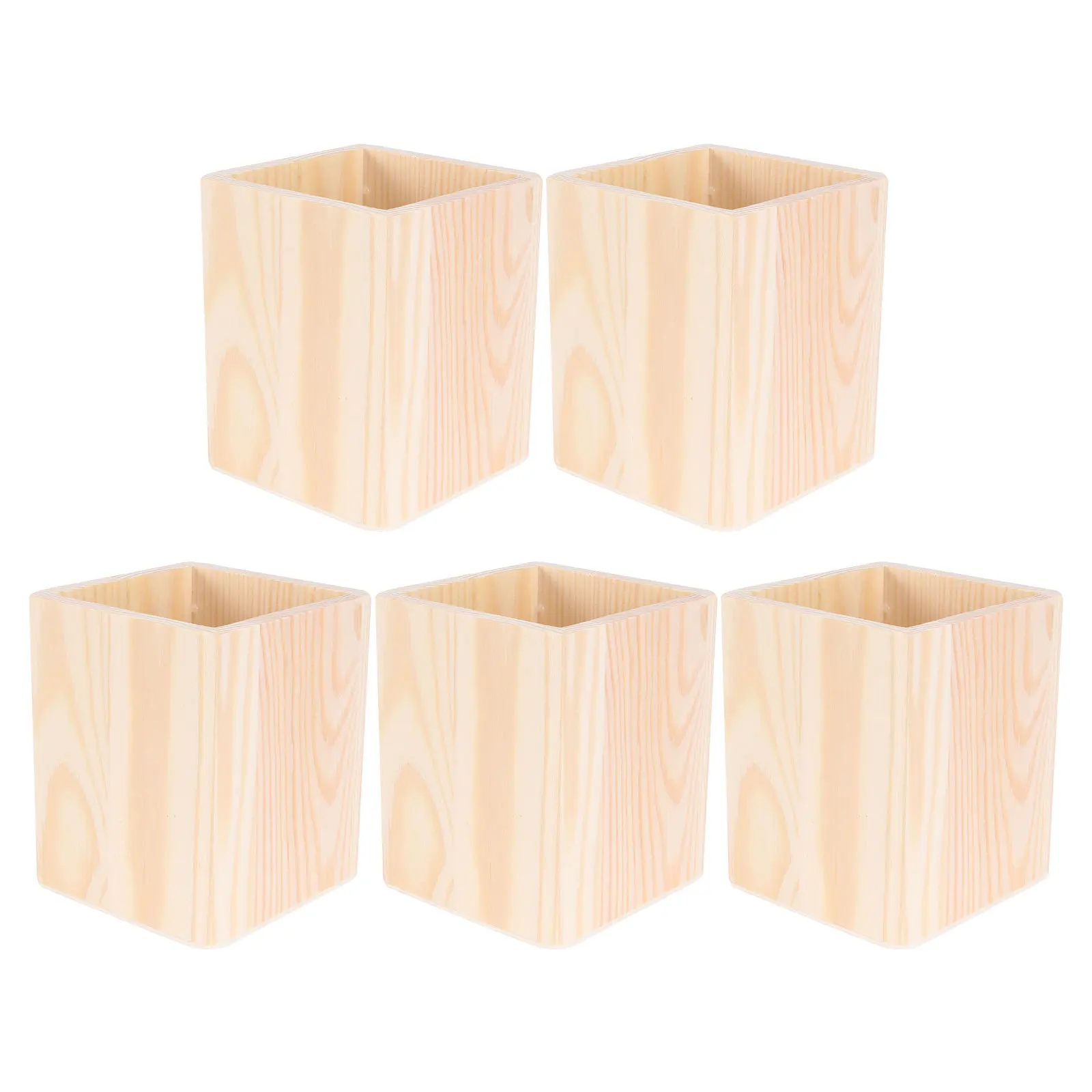 5 قطع DIY حامل قلم خشبي غير مكتمل كوب رصاص منظم سطح المكتب ريفي لمكتب المنزل فرشاة للمكياج تخزين الجدول المنظم #1