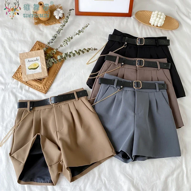 

Women's Office Shorts Summer High Waist Thin Wide Legged A-Line Suit Shorts Female Korean Style Casual Short Pants with Belt