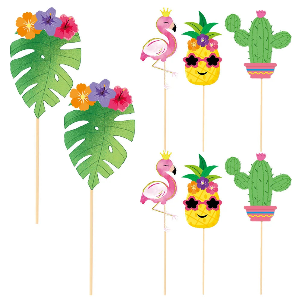 

8 Pcs Hawaii Card Party Cake Picks Summer Cupcake Insert Paper Decorations Banquet