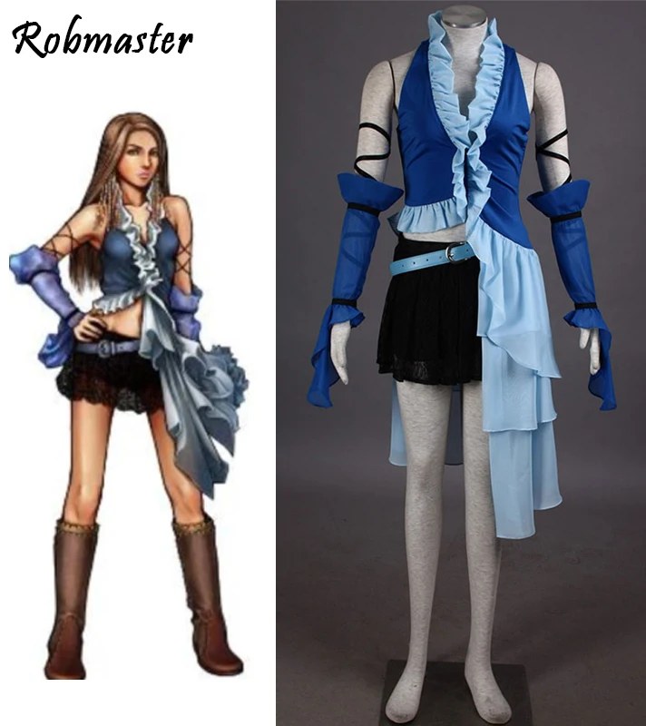 

Anime Game Final Fantasy X Yuna and Lenne Song Cosplay Costumes Blue Dress Women's Suit Halloween Costume